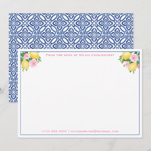 Carte De Remerciements Lemons Positano Carreaux Bleus Italiens Enterremen