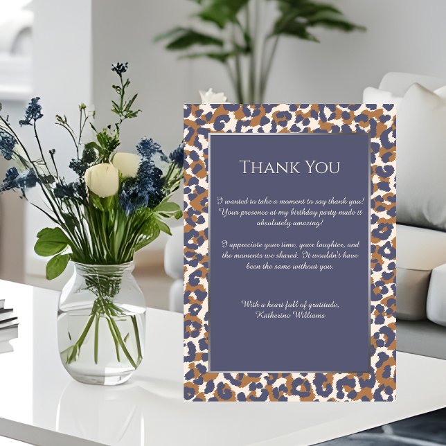Carte de remerciements-léopard Motif-bleu et Brown (Thank You Card-Leopard Pattern-Blue and Brown- Invitation )