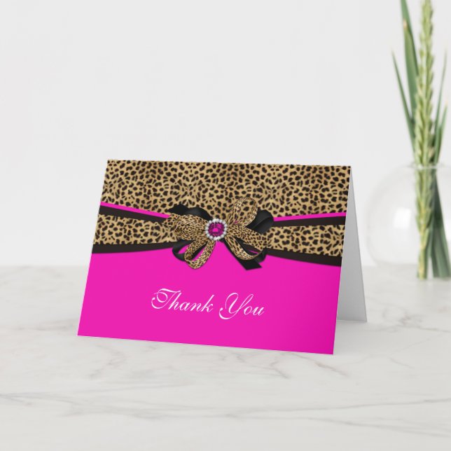 Carte De Remerciements Leopard Print Pink Gem Rhinestone Thank You Card (Devant)