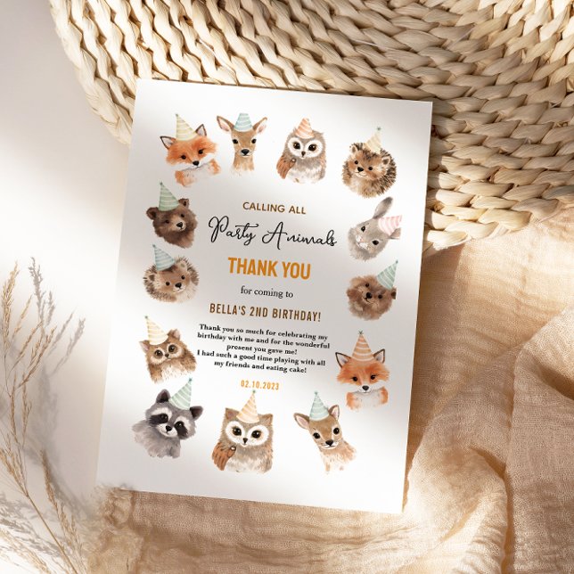 Carte De Remerciements Les animaux de la fête 2e anniversaire | Mignon an (Party Animals 2nd Birthday | Cute Jungle Animal Thank You Card
)