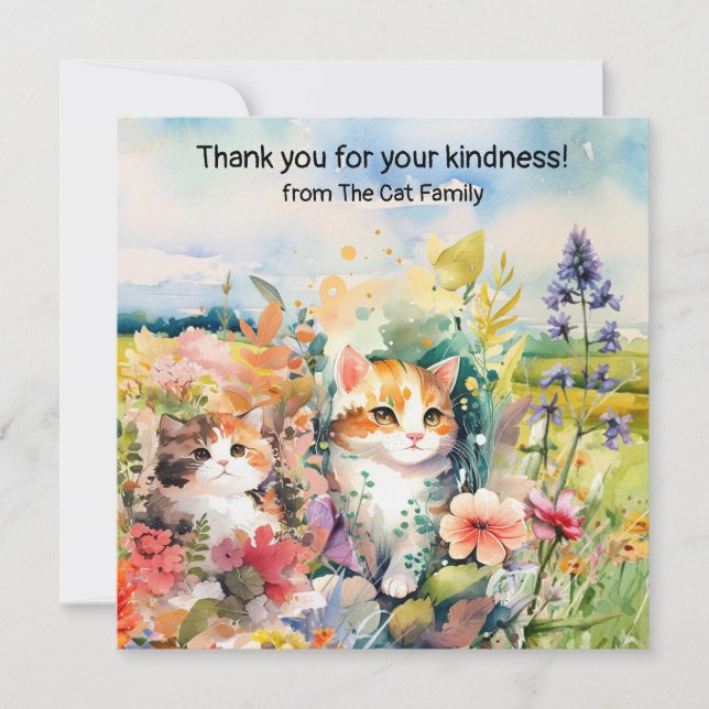 Carte De Remerciements Les chats sont dans le champ de fleurs (Devant)