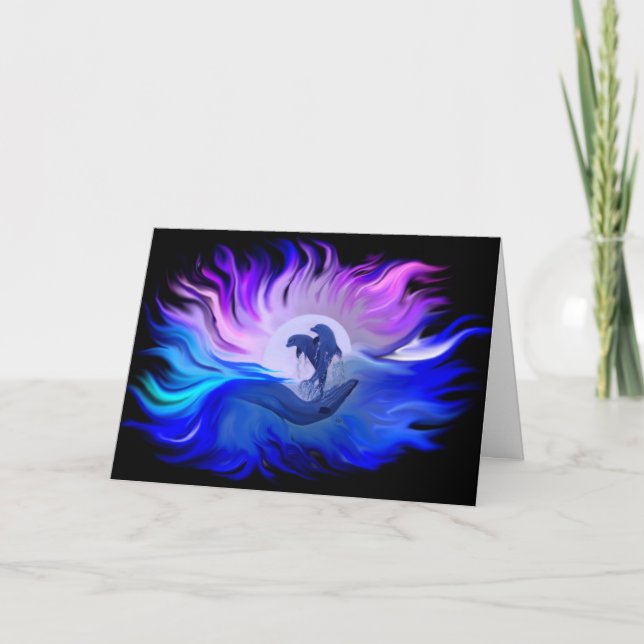 Carte De Remerciements Les dauphins au clair de lune (Devant)