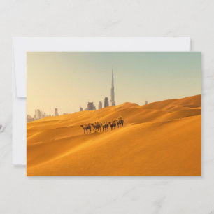 Carte De Remerciements Les déserts   Vue Skyline de Dubaï avec chameaux