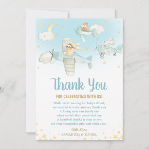 Carte De Remerciements Les étoiles d'avion de Cute Animals Baby shower An