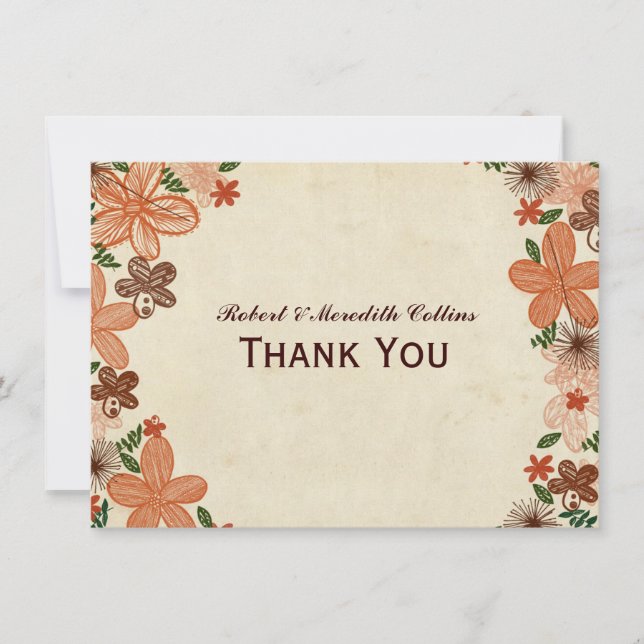 Carte De Remerciements Les fleurs oranges de rétro rouille ont (Devant)