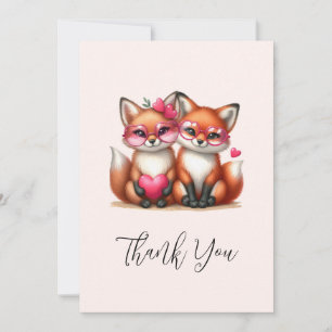 Carte De Remerciements Les mignons renards orange en amour