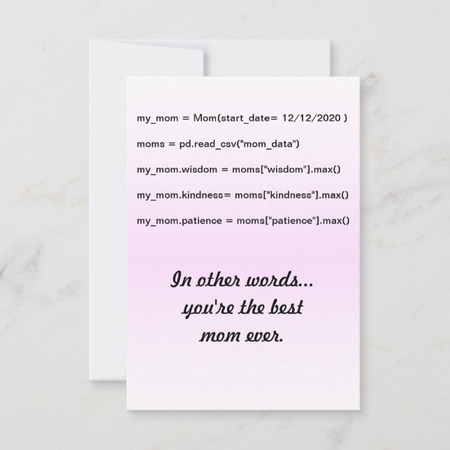 Carte De Remerciements Les mots de Coder - Tu es la meilleure maman (Devant)