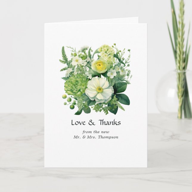 Carte De Remerciements Les nuances de Mariage floral vert (Devant)