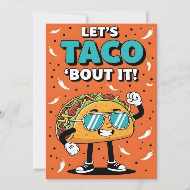 Carte De Remerciements Let’s Taco Bout It spicy Mexican food cartoon (Devant)