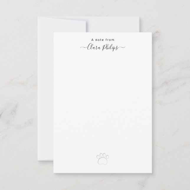 Carte De Remerciements Letterpress paw print note card with name (Devant)