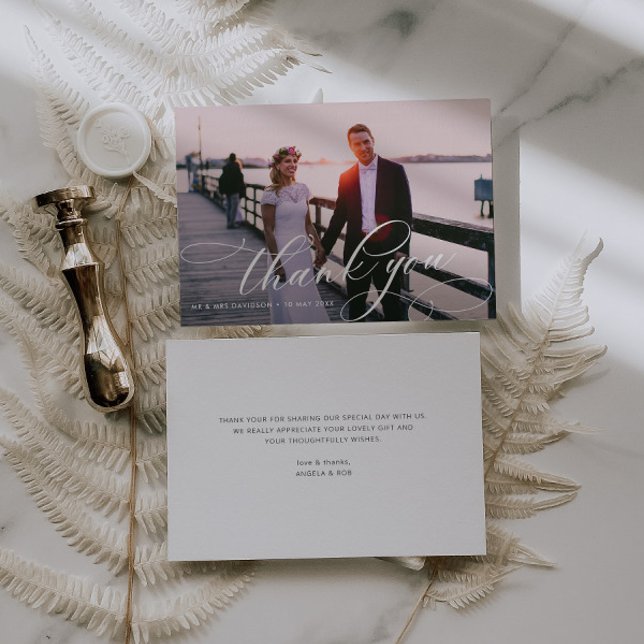 Carte De Remerciements lettrage de calligraphie élégant photo de mariage (Créateur téléchargé)