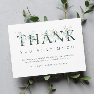 Carte De Remerciements Lettre botanique d'eucalyptus verte et blanche