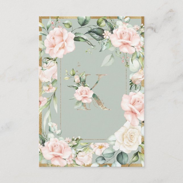 Carte De Remerciements Lettre monogramme K Floral vert (Devant)
