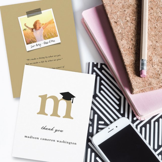 CARTE DE REMERCIEMENTS LETTRE MONOGRAPHIQUE CLASSIQUE M POUCE DE DIPLÔME  (Créateur téléchargé)