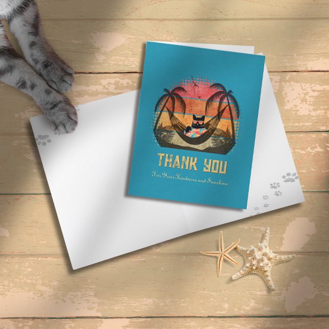 Carte De Remerciements L'évasion tropicale du Chat Cool (Daydreaming Cool Cat's Tropical Escape Thank You Card)