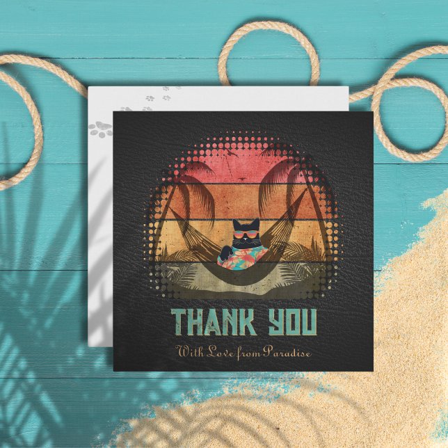 Carte De Remerciements L'évasion tropicale du Chat Cool (Daydreaming Cool Cat's Tropical Escape Thank You Card)