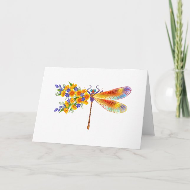 Carte De Remerciements Libellule à Fleur Jaune (Devant)