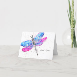 Carte De Remerciements Libellule aquarelle rose bleu classique Anniversa