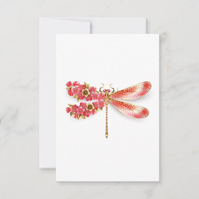 Carte De Remerciements libellule de fleurs avec sakura de bijoux (Devant)