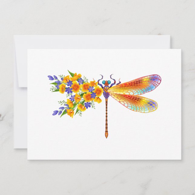 Carte De Remerciements libellule de fleurs jaunes (Devant)