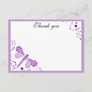 Carte De Remerciements Libellule violette et blanche remerciement à plat