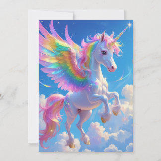 Carte De Remerciements Licorne cabriolante à ailes arc-en-ciel 