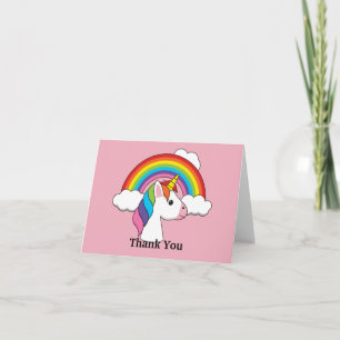 Carte De Remerciements Licorne et Arc-en-ciel avec Nuages Kawaii   Person