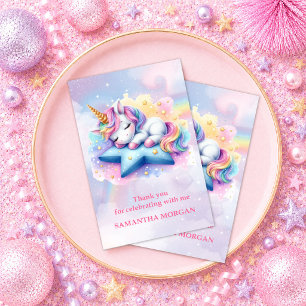 Carte De Remerciements Licorne fille anniversaire remerciement pastel col