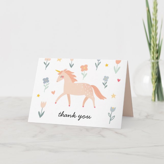 Carte De Remerciements Licorne Fleurie Douce (Devant)
