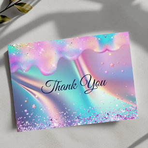 Carte De Remerciements Licorne holographique chic qui dégouline de paille