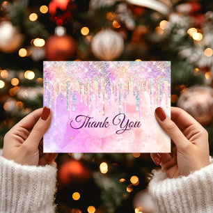 Carte De Remerciements Licorne rose violet chic gouttes de paillettes