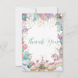 Carte De Remerciements Licorne Sirène Aquarelle Anniversaire Arc-en-ciel