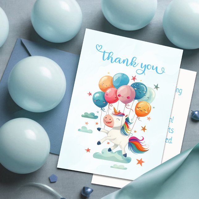 Carte De Remerciements Licorne Volante Drôle Arc-en-ciel 1er Anniversaire (Créateur téléchargé)