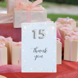 Carte De Remerciements Light baby blue silver glitter photo Quinceanera