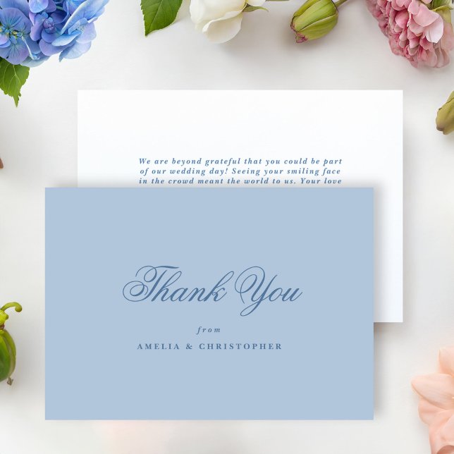Carte De Remerciements Light Blue Classic Wedding Thank You Card (periwinkle blue classic wedding thank you card with old style script)