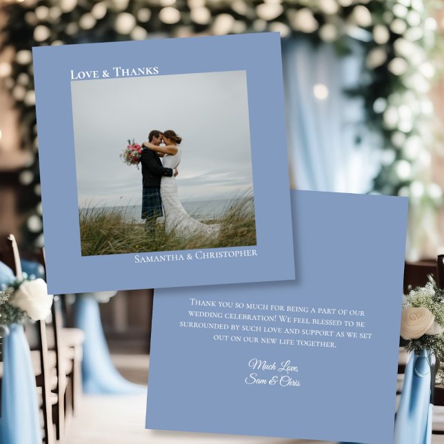 Carte De Remerciements Light Dusty Blue Love Thanks Photo & Note Mariage (Front/Back)