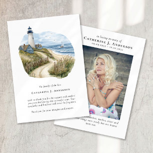Carte De Remerciements Lighthouse Beach Photo Sympathy Funeral Memorial