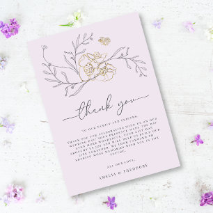 Carte De Remerciements Ligne Florale Élégante Minimaliste Mariage Lilas O
