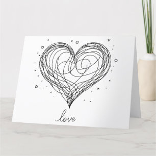 Carte De Remerciements Ligne Whimsical Art Coeur avec "Amour"