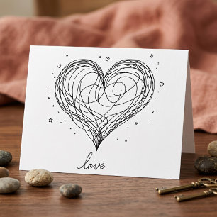 Carte De Remerciements Ligne Whimsical Art Coeur avec "Amour"