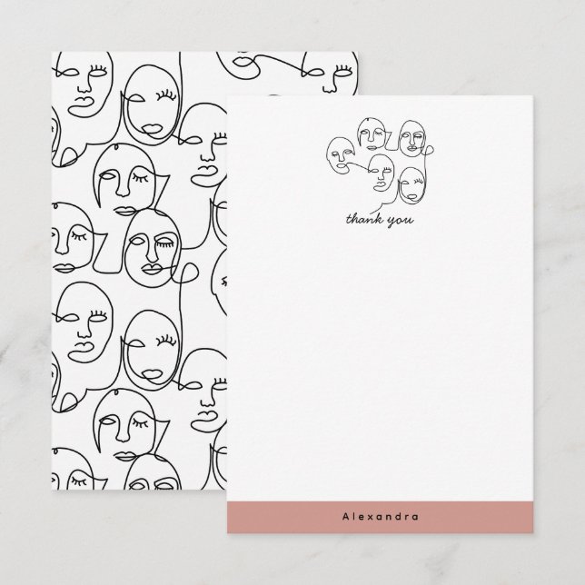 Carte De Remerciements Lignes Abstraites modernes face à l'art de ligne c (Devant / Derrière)