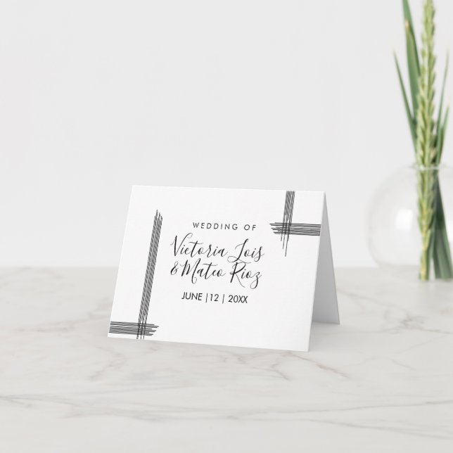 Carte De Remerciements Lignes Abstraites Noir Blanc Table De Mariage Mode (Devant)