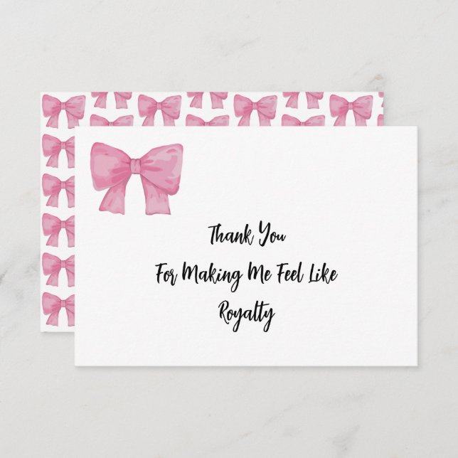 Carte De Remerciements  Like Royalty | Pink Bow Card (Devant / Derrière)