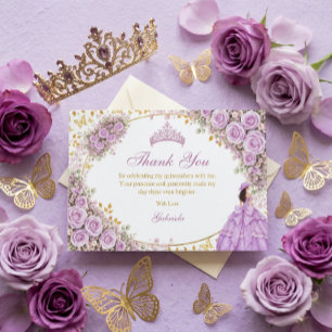 Carte De Remerciements Lilas Roses Violettes Papillon Doré Quinceañera