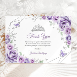 Carte De Remerciements Lilas Violet Argent Floral Quinceanera