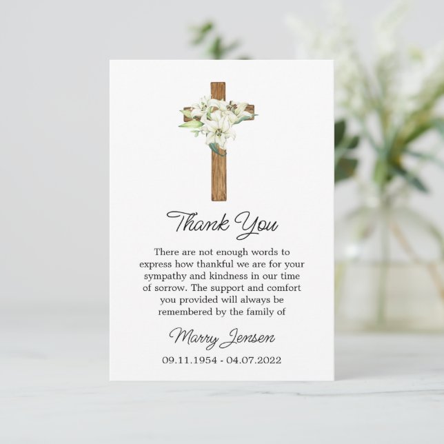 Carte De Remerciements Lily Cross Sympathy Thank You Card (Debout devant)