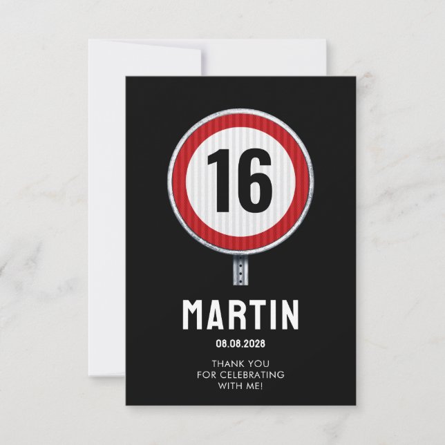Carte De Remerciements Limite de vitesse 16 ans (Devant)