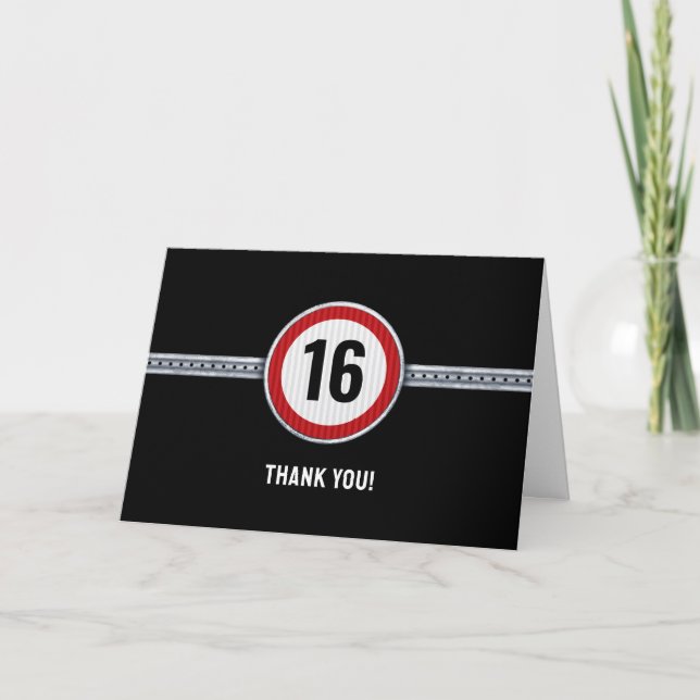 Carte De Remerciements Limite de vitesse 16 ans (Devant)