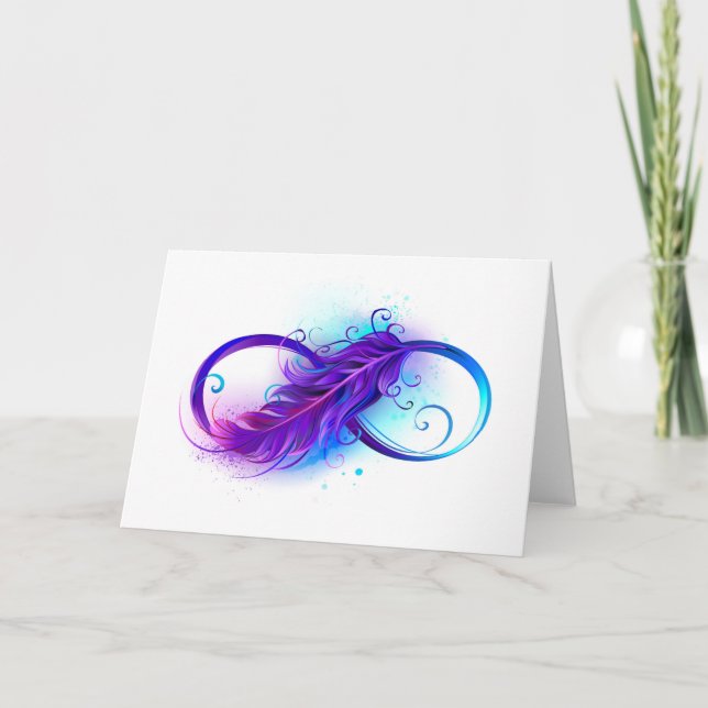 Carte De Remerciements L'infini avec plume violette (Devant)