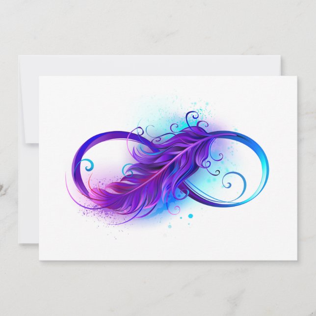 Carte De Remerciements L'infini avec plume violette (Devant)